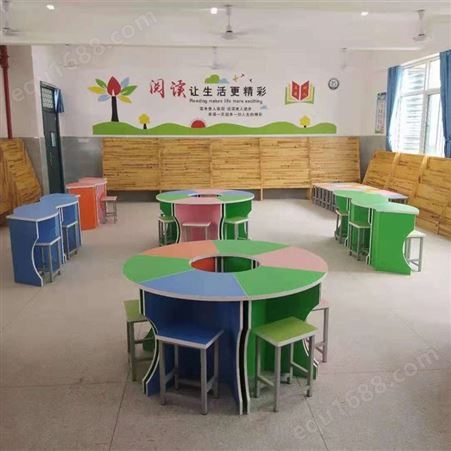 智学校园铝木半圆桌 辅导班培训室桌椅 厂家直供六边形桌