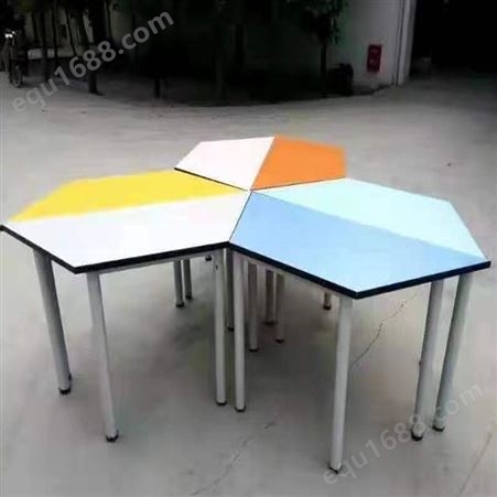 智学校园 批发彩色双层桌 多边形桌 六边形电脑桌 多边形阅览桌课桌