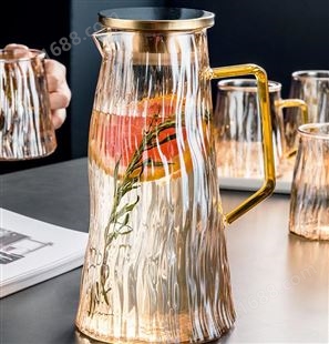 冷水壶  玻璃耐高温   家用大容量  凉水瓶  泡茶壶   套装锤纹   夏季耐热开水杯