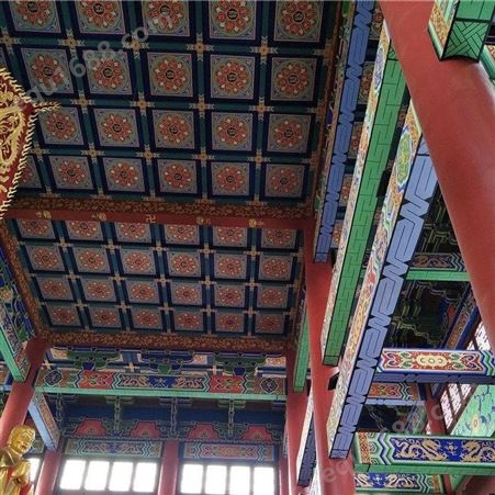 古建彩绘 中式酒店彩画装饰 吊顶天花彩绘 光盛装饰