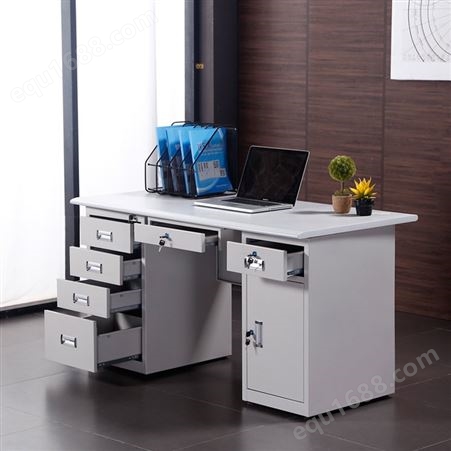 钢制办公电脑桌1.2m 1.4米工作台电脑写字台带锁 办公家具