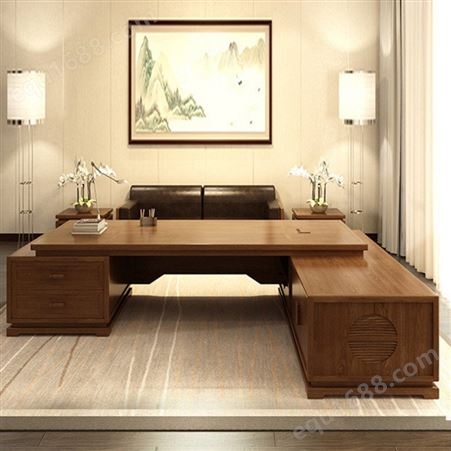 新中式实木办公桌桌椅组合精选 现代简约老板总裁经理大班公室家具直销