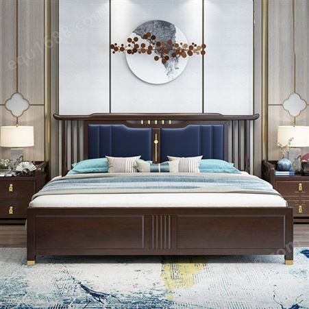 新中式全实木床 1.8米现代中式双人主卧1.5 高箱储物家用轻奢大婚床批发