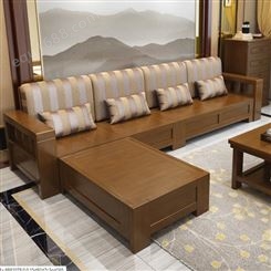 新中式实木沙发现代冬夏两用三人储物沙发转角组合小户型客厅家具