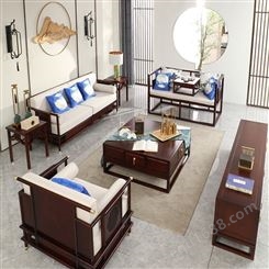 上海乌金木全实木沙发组合 别墅禅意家具 全实木沙发组合  新中式沙发组合定制