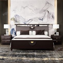 新中式现代简约乌金木实木床设计 1.8米双人床主卧婚床2×2米2大床卧室直销
