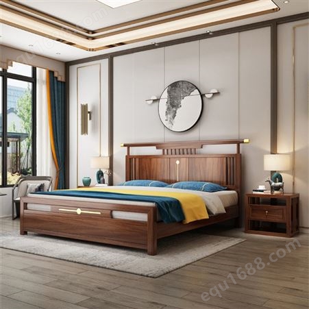 实木床全屋定制 新中式实木床源头工厂 中式简约实木床价格