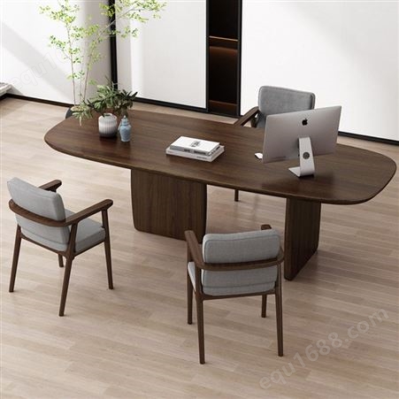 云南现代实木洽谈办公书桌家用 电脑桌椅设计师写字台设计 创意长条桌子书台
