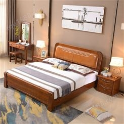 吉林胡桃木实木床 1.8米双人床现代简约主卧价格 婚床小户型1.5米高箱储物床直销