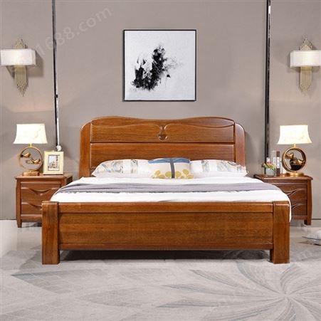 新中式双人床1.5m现代简约家具 胡桃木全实木床储物床 主卧室1.8米工厂直供