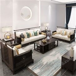 亿德森 新中式沙发 实木沙发 布艺经济型现代简约家具 禅意客厅家具组合厂家