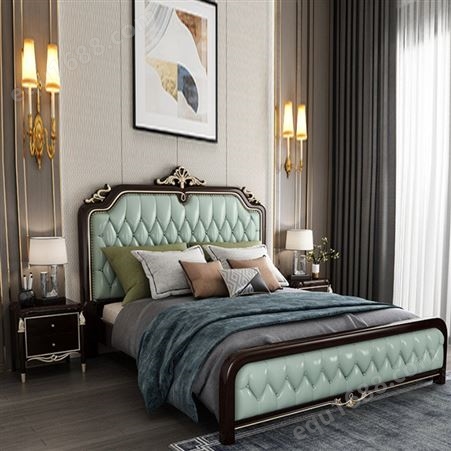 美式轻奢实木床1.8米 现代简约主卧婚床1.5米 欧式大小户型储物皮床定制