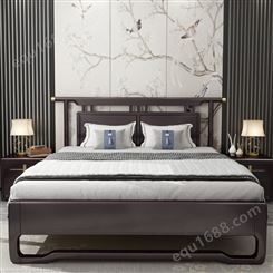 新中式 现代简约1.5米轻奢禅实木床橡胶木1.8m大床