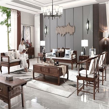 全实木沙发 客厅现代简约 大小户型新中式 白蜡木布艺沙发