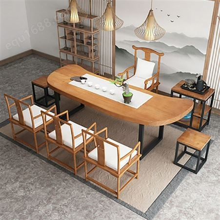 新中式茶桌椅组合茶馆会客洽谈简约现代 实木办公茶台家具
