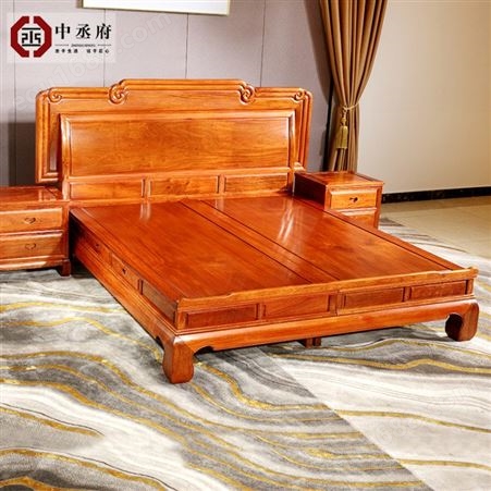 红木家具厂 缅甸花梨木大果紫檀 红木家具价格表 大床三件套