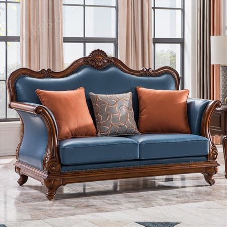 上海美式实木沙发真皮沙发组合设计 欧式轻奢别墅客厅沙发直销