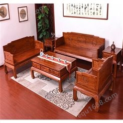 东阳红木家具沙发新中式国雕花红木沙发小户型财源滚滚国色天香花梨木家具