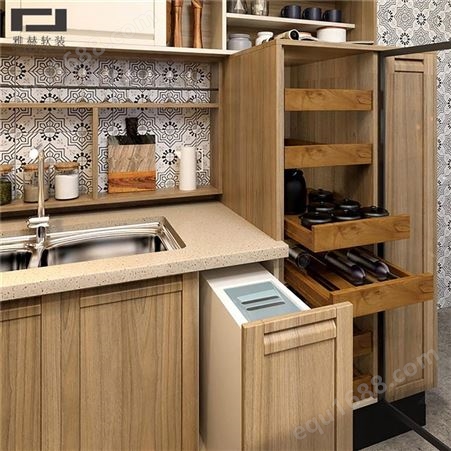 雅赫软装 提供实木厨房壁橱 定制样式尺寸 厨房台盆柜